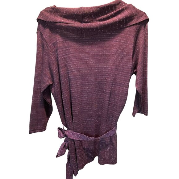 AGB Woman Plus Size 1X Purple with Metallic Thread Cowl Neck Tunic Sweater With - Picture 7 of 9